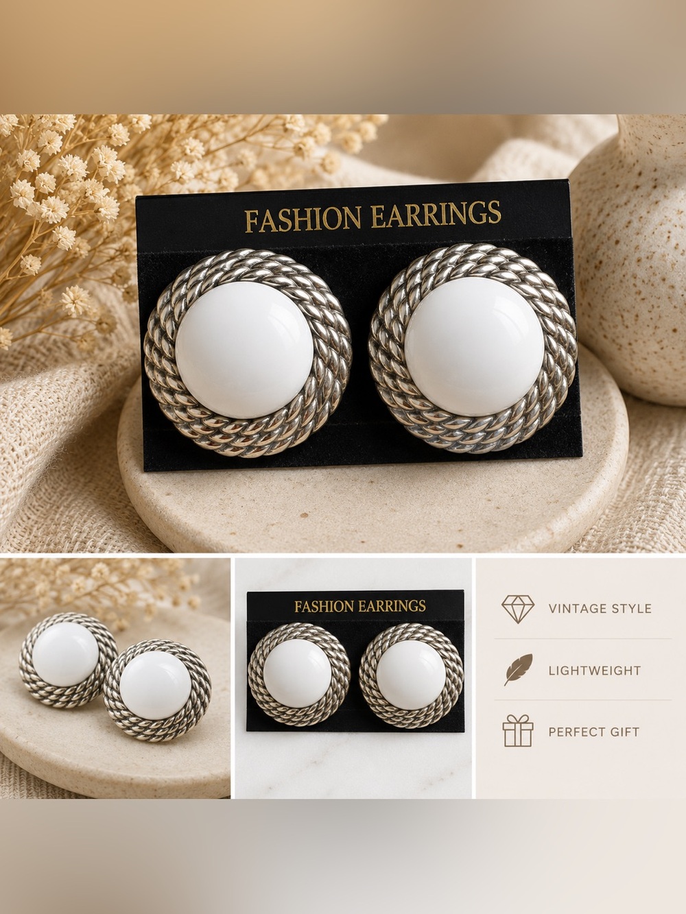 5/25 ✨✨ White and Silver Vintage Button earrings